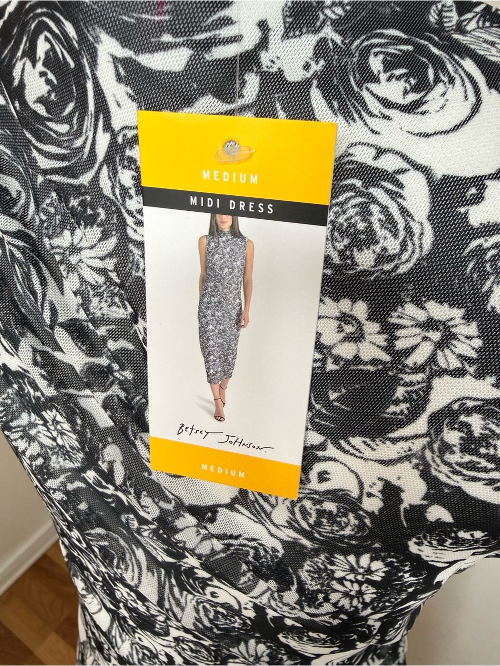 NWT Betsey Johnson Floral Rose Mesh Maxi Dress Black White M - Picture 5 of 7